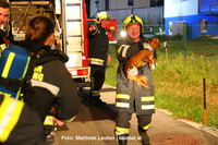 Feuerwehr mit dem geretteten Hund Feuerwehr mit dem geretteten Hund